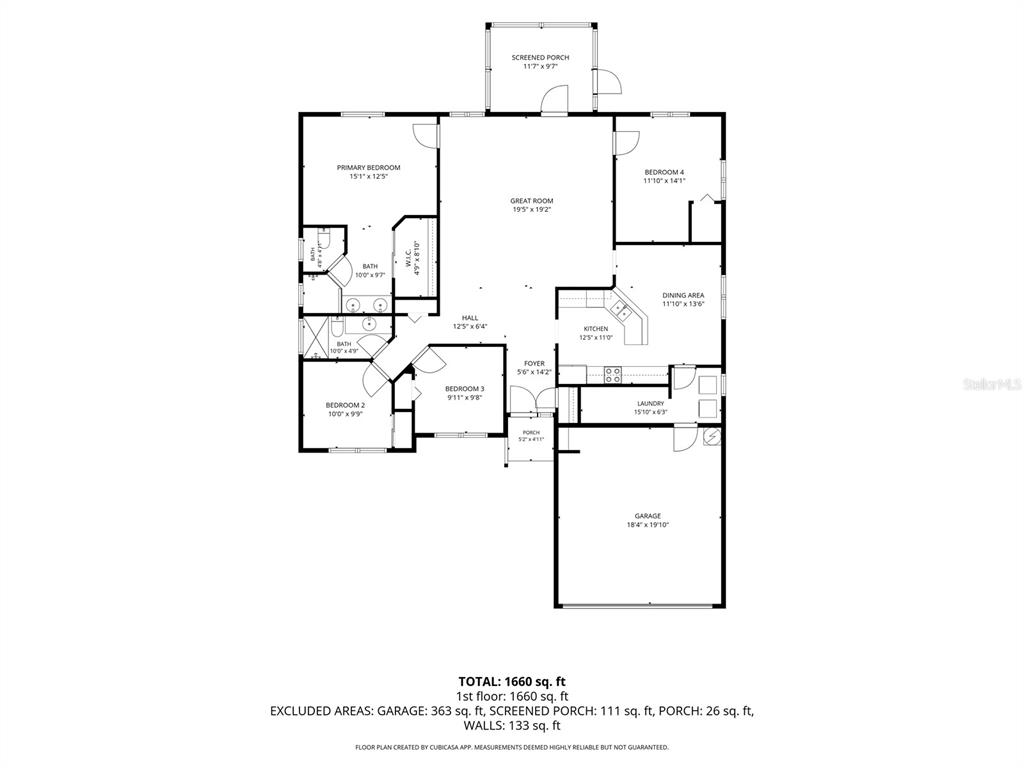 This is a floor plan for a single-story house with four bedrooms and a garage — 1672 COUNTRYWOOD STREET, TARPON SPRINGS, FL