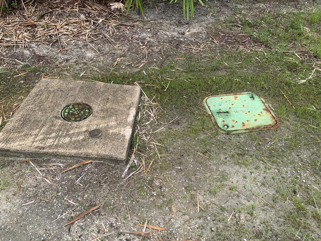 A concrete pad with a circular access cover and a green metal utility box nearby — 6 AFT COURT, PLACIDA, FL