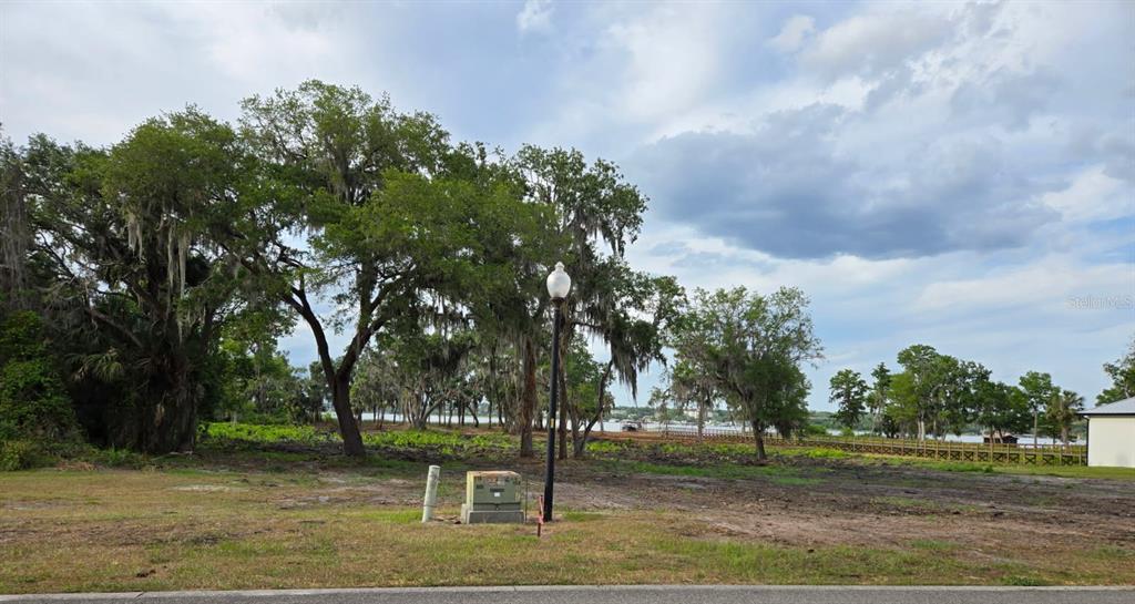 A vacant, cleared lot with mature trees and a lamp post overlooking a body of water — BLUE HERON CIRCLE Lot K-10, TAVARES, FL