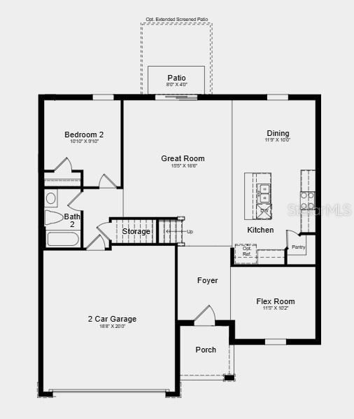 This floor plan shows a single-story home layout with a garage, kitchen, and three rooms — 5449 ISLA SAONA DRIVE, KISSIMMEE, FL