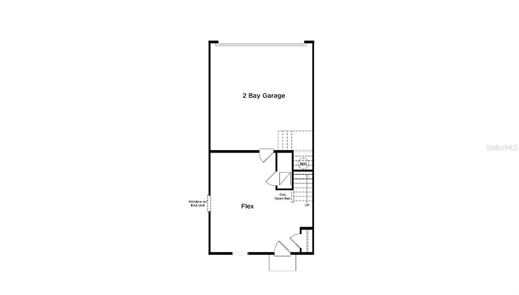 This is a floor plan showing a two-bay garage, a flex room, and a staircase — 15081 GROVESIDE ROAD, WINTER GARDEN, FL