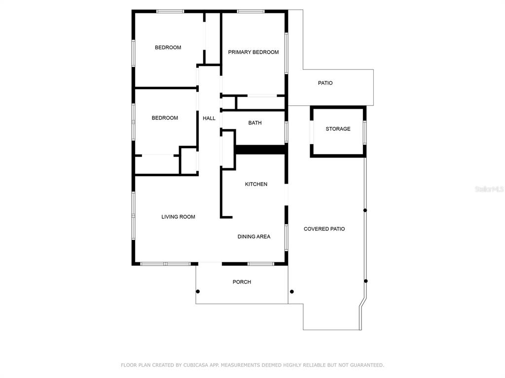 This is a floor plan of a house featuring three bedrooms, a kitchen, and patios — 300 AVENUE V NE, WINTER HAVEN, FL