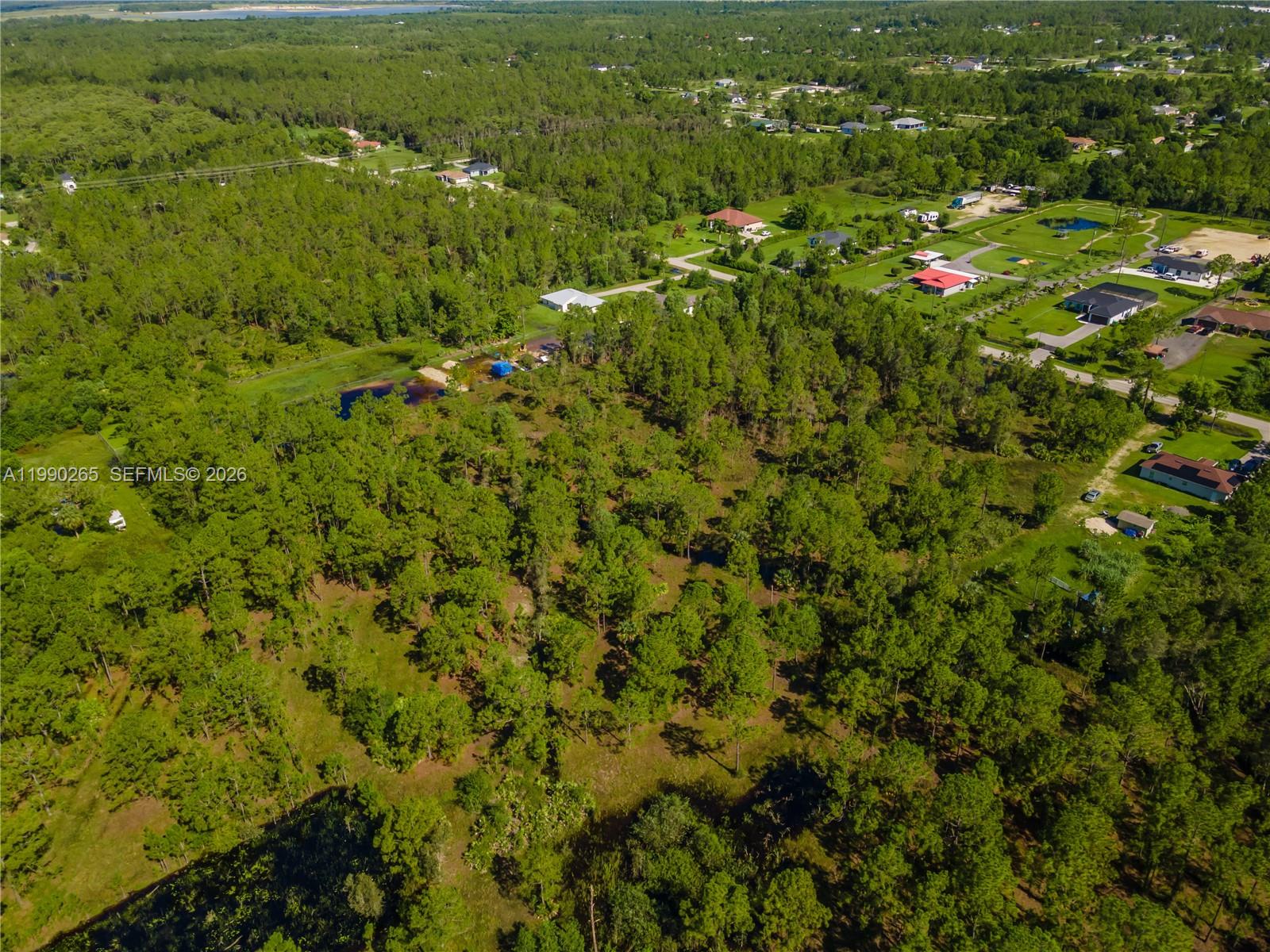 An aerial view shows a wooded lot with scattered houses and a small pond nearby — 50th AVE NE Everglades BLVD N, Naples FL 34120, NAPLES, FL