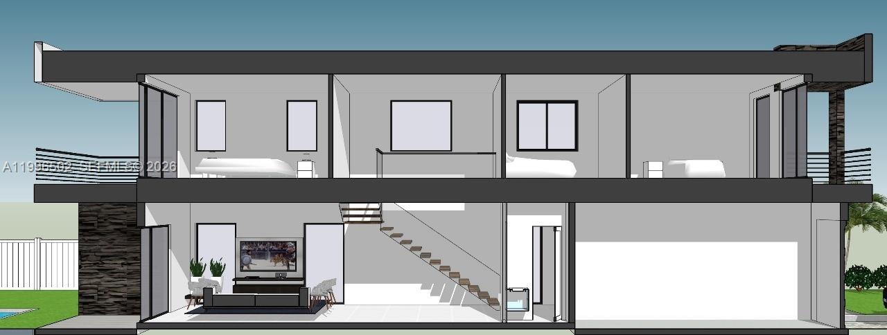 This is a rendering of a modern two-story duplex with two garages and balconies — 1660 SW 24th Ave, Miami FL 33145, MIAMI, FL