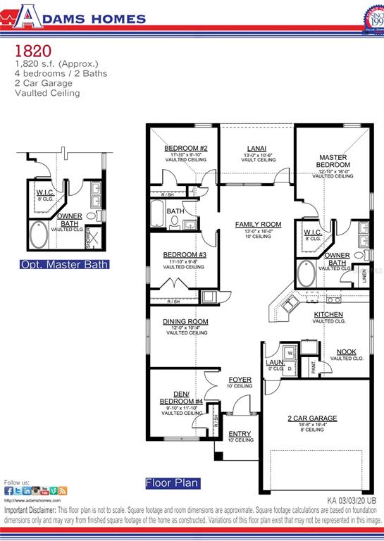 This floor plan shows a four-bedroom, two-bath home with a two-car garage and lanai — 7005 166TH PLACE E, PARRISH, FL