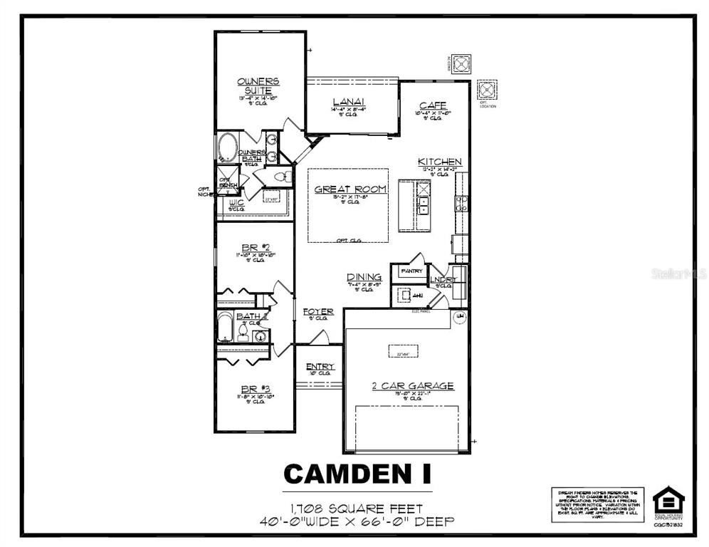 This is a floor plan for a single-story home featuring three bedrooms and a garage — 3832 HOLSTEIN WAY, GREEN COVE SPRINGS, FL