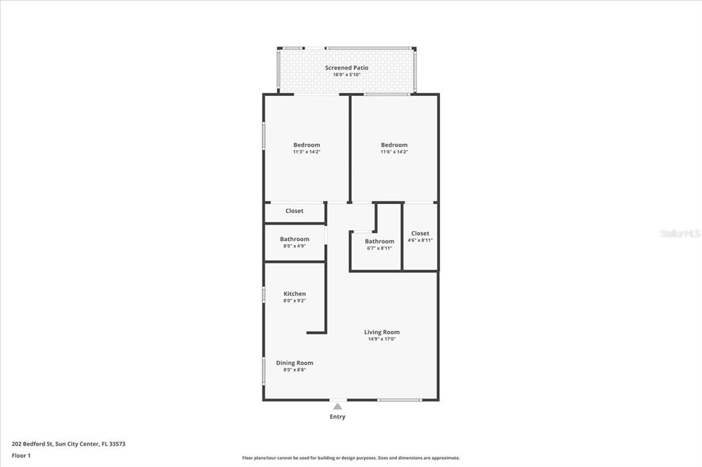 This is a floor plan for a single-story home with two bedrooms and two bathrooms — 202 BEDFORD STREET UNIT 49, SUN CITY CENTER, FL