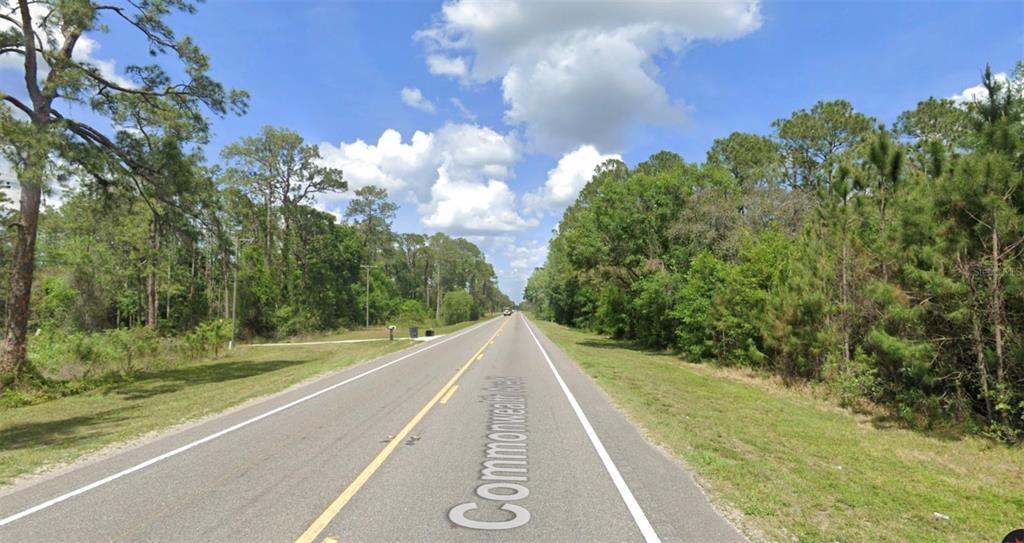 A paved road stretches through a wooded area under a blue sky with white clouds — POLK CITY, POLK CITY, FL