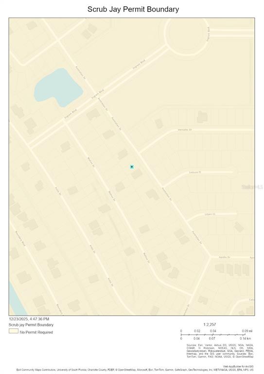 This map shows a Scrub Jay Permit Boundary overlay on a residential street layout — 207 AUSTRALIAN DRIVE, ROTONDA WEST, FL