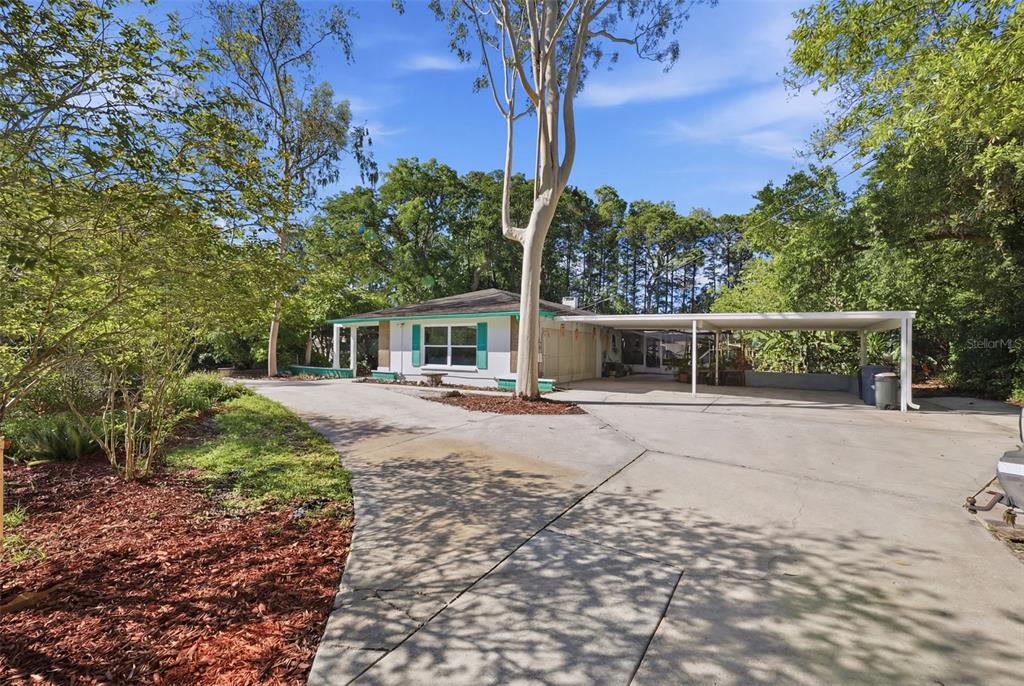 A single-story house with a large concrete driveway and a covered carport — 9116 LAKEVIEW DRIVE, NEW PORT RICHEY, FL
