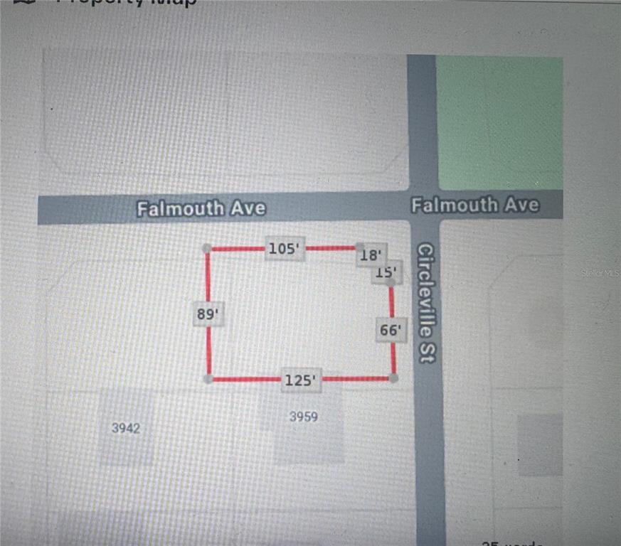 This is a property map showing the dimensions and boundary lines of a corner lot — CIRCLEVILLE STREET, NORTH PORT, FL