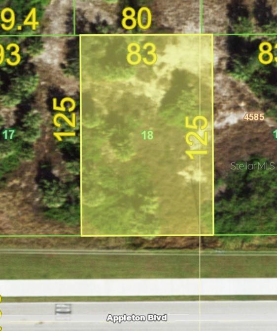 This is a map showing a rectangular land parcel labeled 18 with dimensions 83 by 125 — 13996 APPLETON BOULEVARD, PORT CHARLOTTE, FL