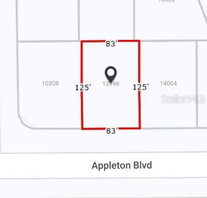 This is a map showing the rectangular property boundaries and dimensions of a residential lot — 13996 APPLETON BOULEVARD, PORT CHARLOTTE, FL