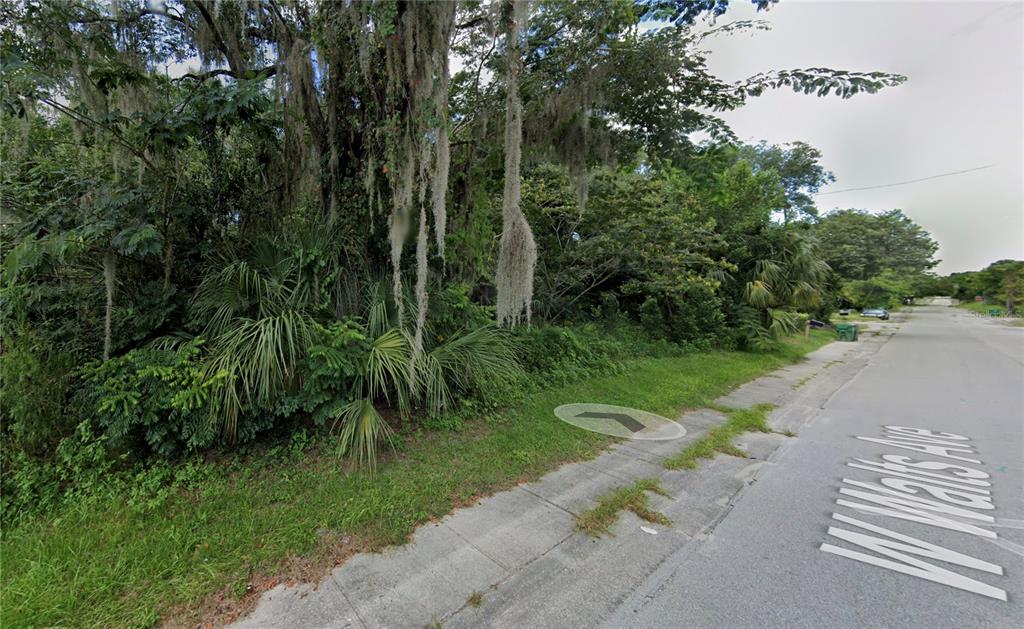 A heavily wooded, undeveloped residential lot sits along a paved street with a sidewalk — 331 W WALTS AVENUE, DELAND, FL