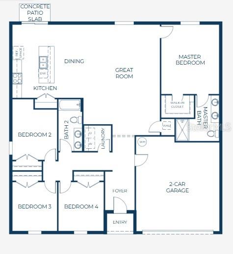 This is a floor plan for a single-story house with four bedrooms and a garage — 1475 TRINIDAD STREET, DELAND, FL