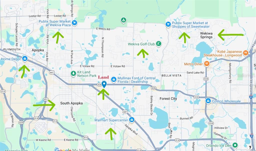 This is a map showing the location of a property in the Apopka area — 0 SAND AVENUE, APOPKA, FL