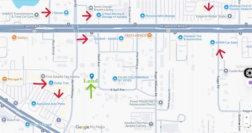 This is a map showing the location of a land parcel in Apopka, Florida — 0 SAND AVENUE, APOPKA, FL