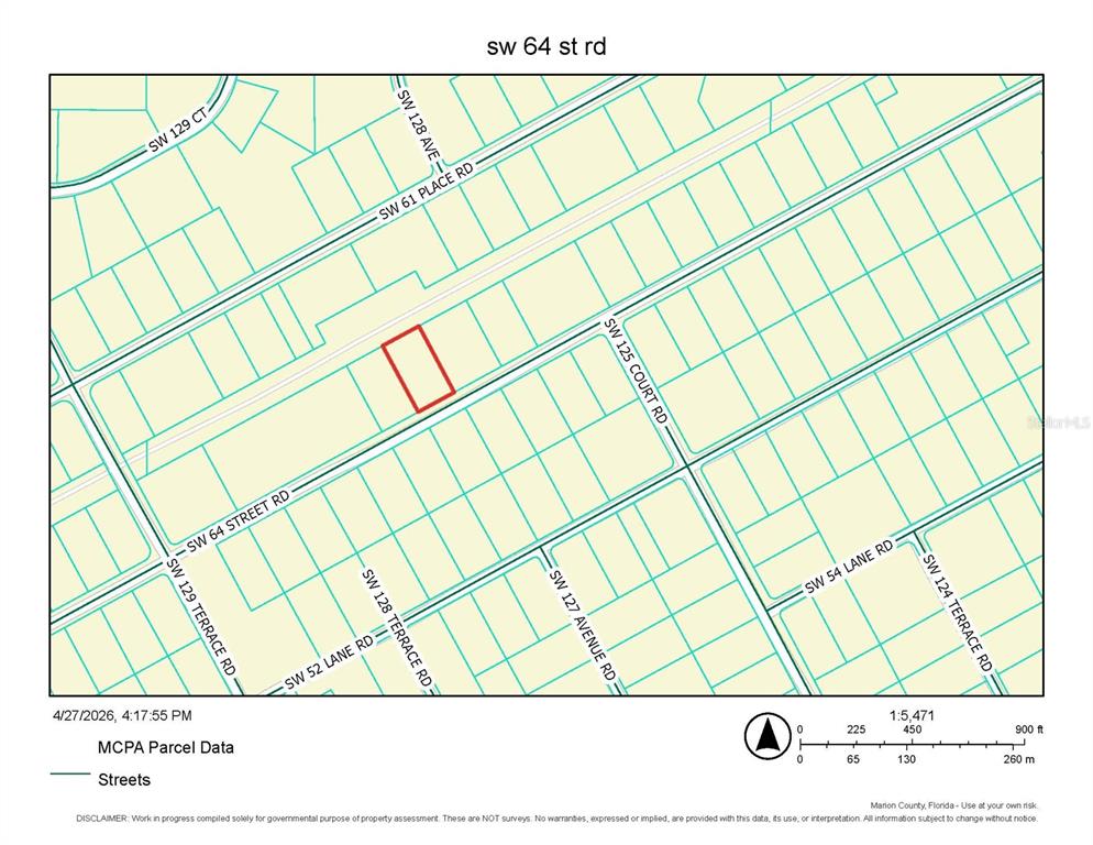 This is a map showing property parcel boundaries and street names in Marion County, Florida — 0 SW 64 STREET ROAD, OCALA, FL