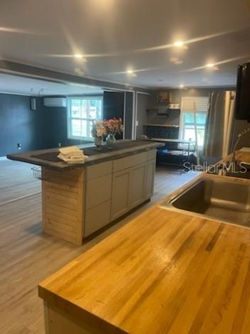 A kitchen features a wooden countertop island and a sink with a butcher block surface — 7890 MARX DRIVE, NORTH FORT MYERS, FL
