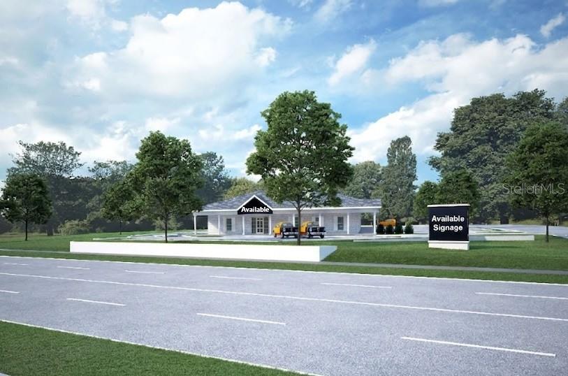This is a digital rendering of a single-story commercial building with a front parking lot — 450 E HIGHWAY 50, CLERMONT, FL