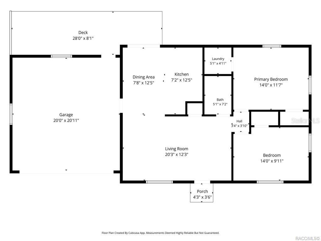 This is a floor plan showing a house with a garage, deck, and porch — 63 N CROFT AVENUE, INVERNESS, FL