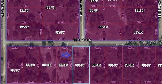 This is a property map showing parcel boundaries and zoning labels for a residential area — 00 SE 116TH LANE, DUNNELLON, FL