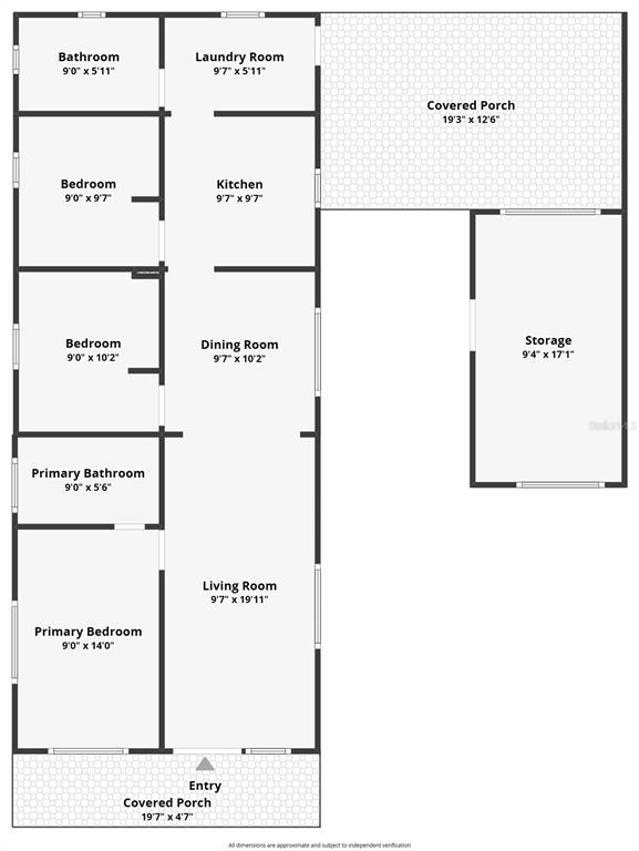 This floor plan shows a house layout with a living room, kitchen, and three bedrooms — 120 CALLE 16, VIEQUES, PR