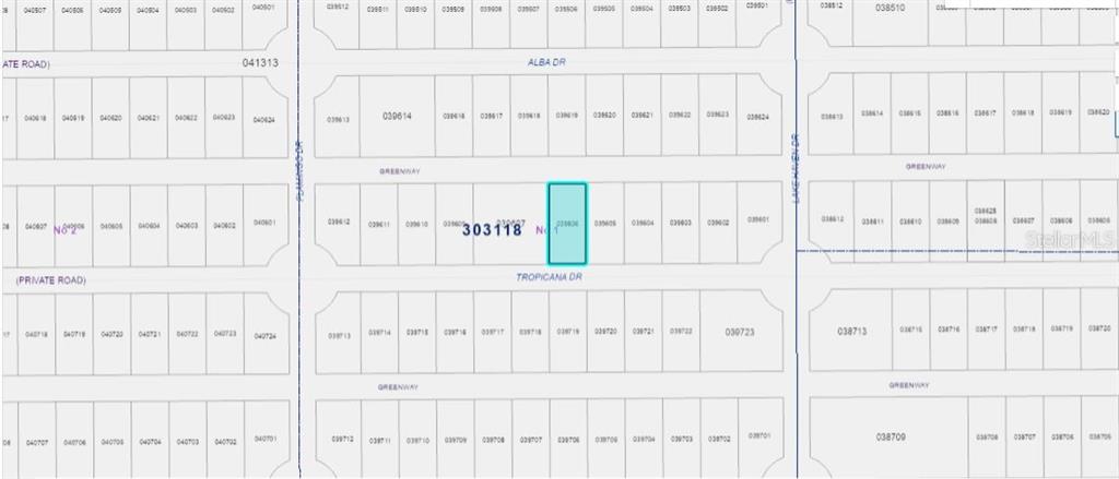 This is a plat map showing a highlighted parcel of land located on Tropicana Drive — 612 TROPICANA DRIVE, INDIAN LAKE ESTATES, FL