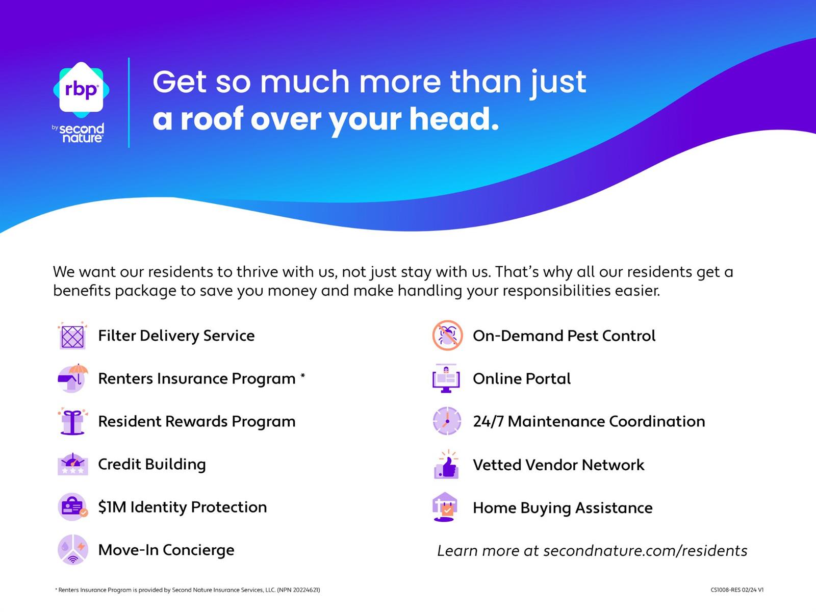 This is an informational flyer listing the benefits and services provided to residents by RBP — 1127 E Seminole Avenue # 8a, Jupiter FL 33477, JUPITER, FL