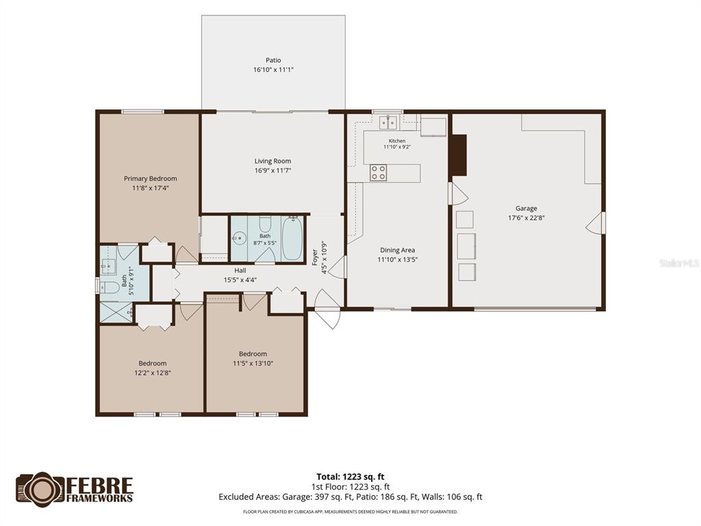 This is a floor plan for a single-story house with three bedrooms, two bathrooms, and a garage — 418 DEWOLF ROAD, BRANDON, FL