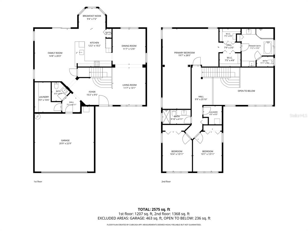 This is a two-story residential floor plan showing the layout of rooms and dimensions — 2509 RIVER BRIAR BOULEVARD, RUSKIN, FL