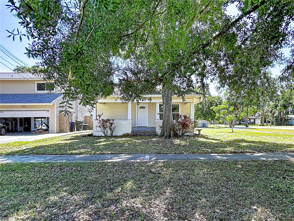 A light-colored single-story house with a front porch stands behind a large tree — 313 JEFFERSON AVENUE S, OLDSMAR, FL