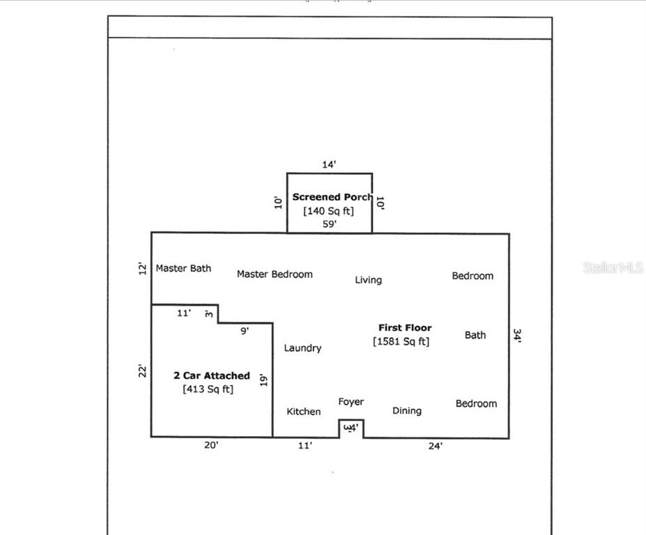 This is a floor plan for a single-story house with an attached two-car garage — 1260 2ND STREET, ORANGE CITY, FL