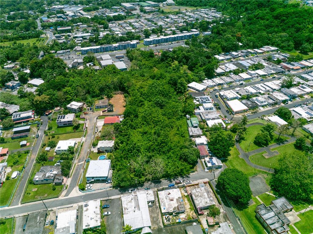 An aerial view shows a large, undeveloped wooded lot surrounded by residential neighborhoods — CLL RAMON FIGUEROA CASTRO SAN ANTON, CAROLINA, PR