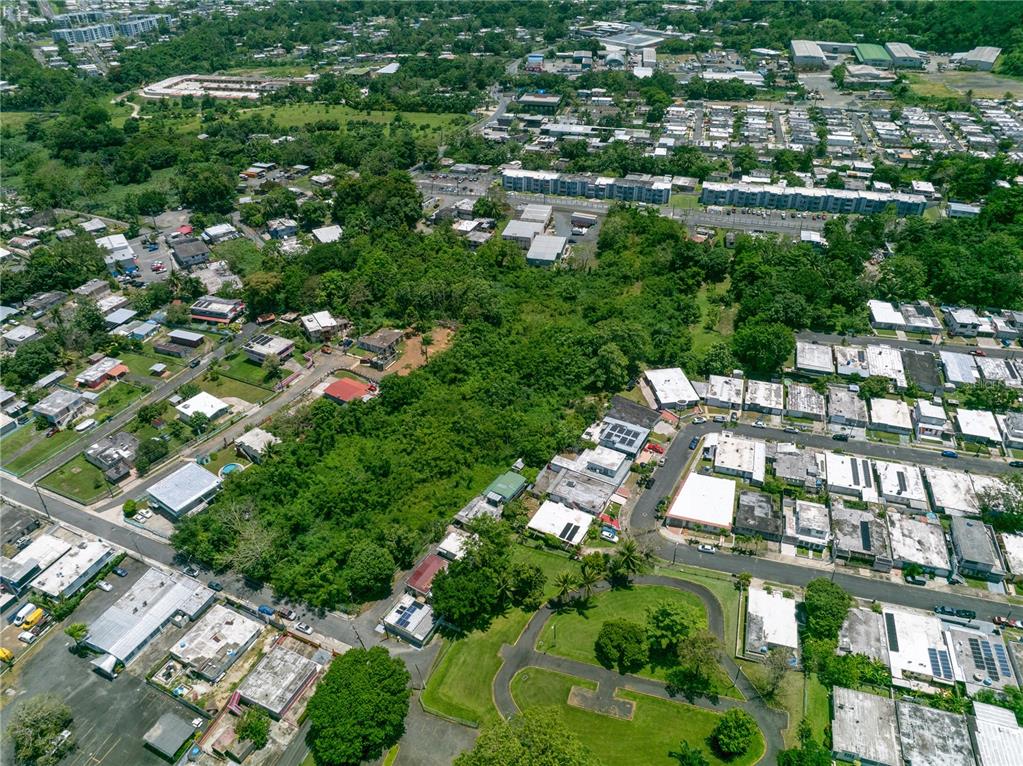 An aerial view shows a residential neighborhood with houses interspersed among dense green vegetation — CLL RAMON FIGUEROA CASTRO SAN ANTON, CAROLINA, PR