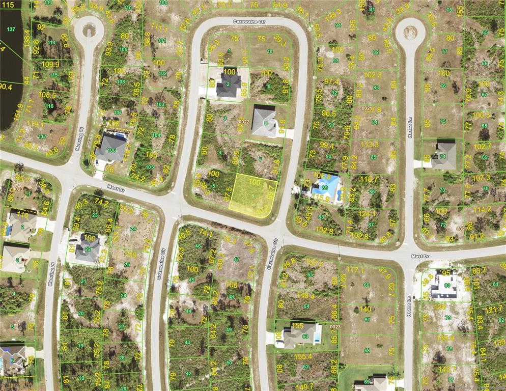 This is a satellite map showing residential lots and streets in a suburban neighborhood — 34 MAST DRIVE, PLACIDA, FL