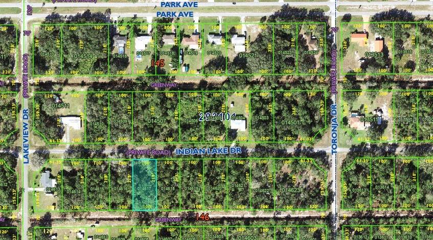 This is a satellite map view showing residential land parcels and streets in a neighborhood — 915 INDIAN LAKE DRIVE, INDIAN LAKE ESTATES, FL