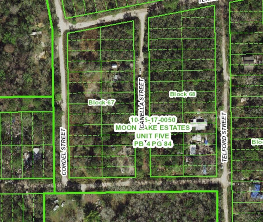 This is a map showing property lot lines for Moon Lake Estates Unit Five — 13023 CANELLA STREET, NEW PORT RICHEY, FL