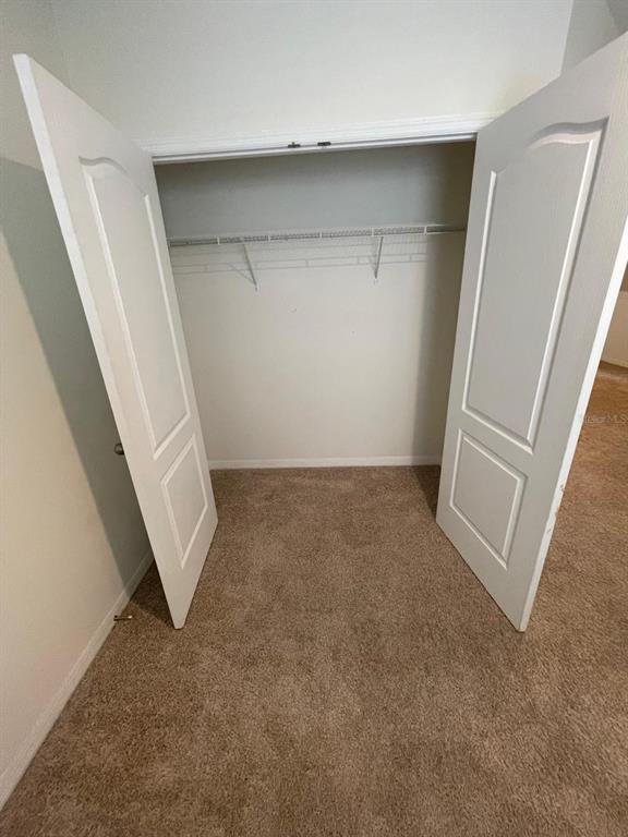 A closet with white paneled doors, carpeted flooring, and a wire shelving unit — 12411 BOWES BRANCH ROAD, ORLANDO, FL