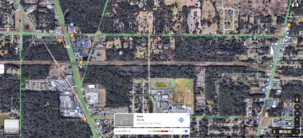 This is a satellite map view of an area in Ocala, Florida, featuring local businesses — 000 NW 35TH STREET, OCALA, FL