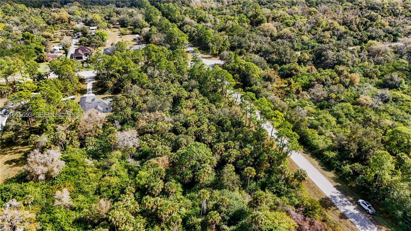 An aerial view shows a residential area with houses surrounded by dense woods and roads — 3132 SE 24 Ave, Naples FL 34117, NAPLES, FL