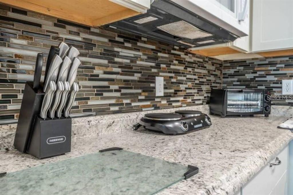 A kitchen counter features a knife block, a portable electric burner, and a toaster oven — 3120 PEEL AVENUE, ORLANDO, FL