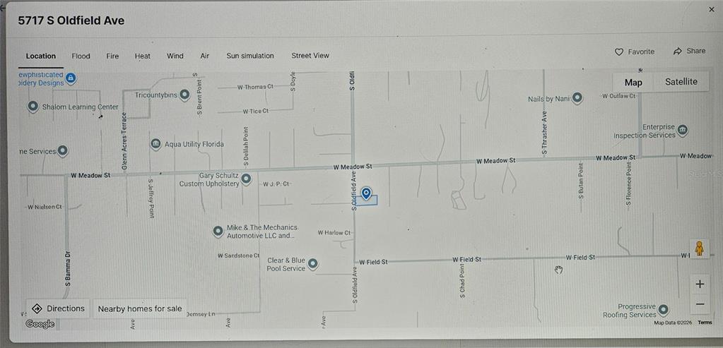 This is a digital map showing the location of a property on S Oldfield Ave — 5717 S OLDFIELD AVENUE, HOMOSASSA, FL