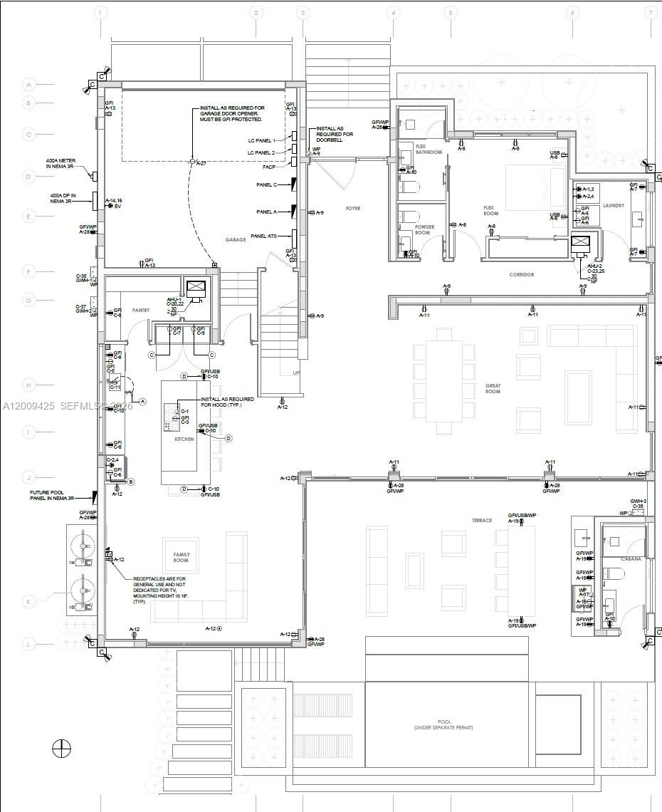 This is a detailed electrical floor plan for a residential home with a pool area — 2060 S Hibiscus Dr, North Miami FL 33181, NORTH MIAMI, FL