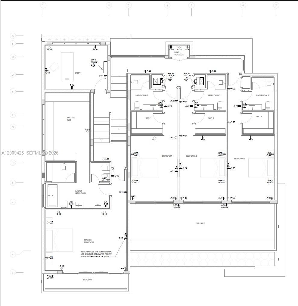 This is a floor plan showing the electrical layout for a residential level — 2060 S Hibiscus Dr, North Miami FL 33181, NORTH MIAMI, FL