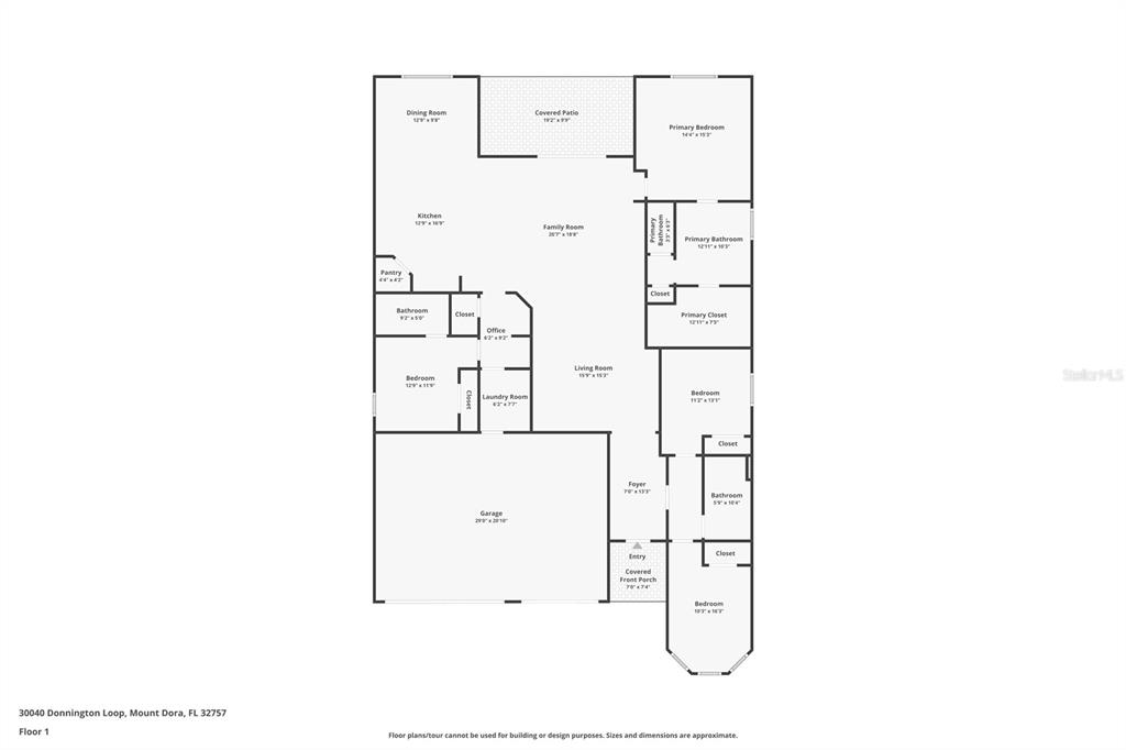 This is a floor plan for a single-story residential home with a garage — 30040 DONNINGTON LOOP, MOUNT DORA, FL