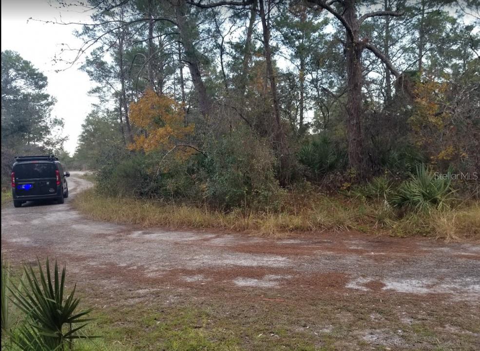 A black van is parked on a sandy dirt road surrounded by trees and vegetation — 4606 PIEDMONT AVENUE, SEBRING, FL