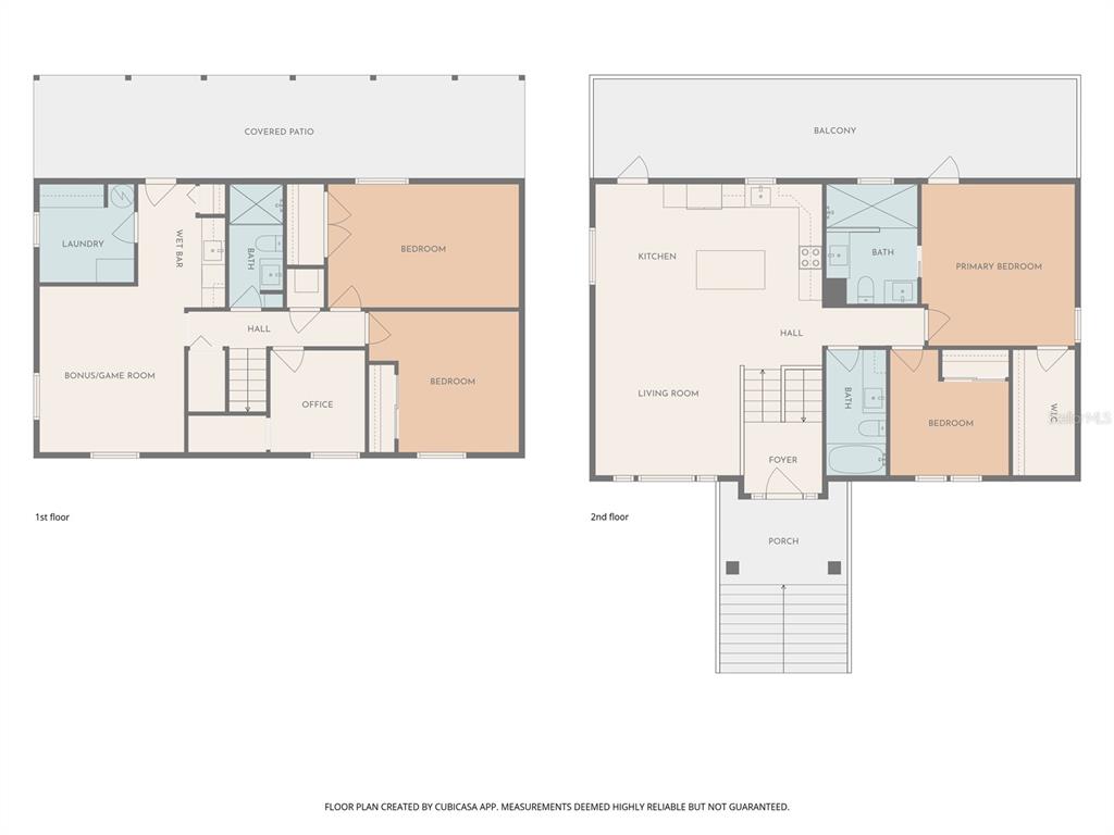 This is a two-story floor plan showing the layout of bedrooms, living areas, and bathrooms — 1530 DEERMOSS LANE, DELAND, FL