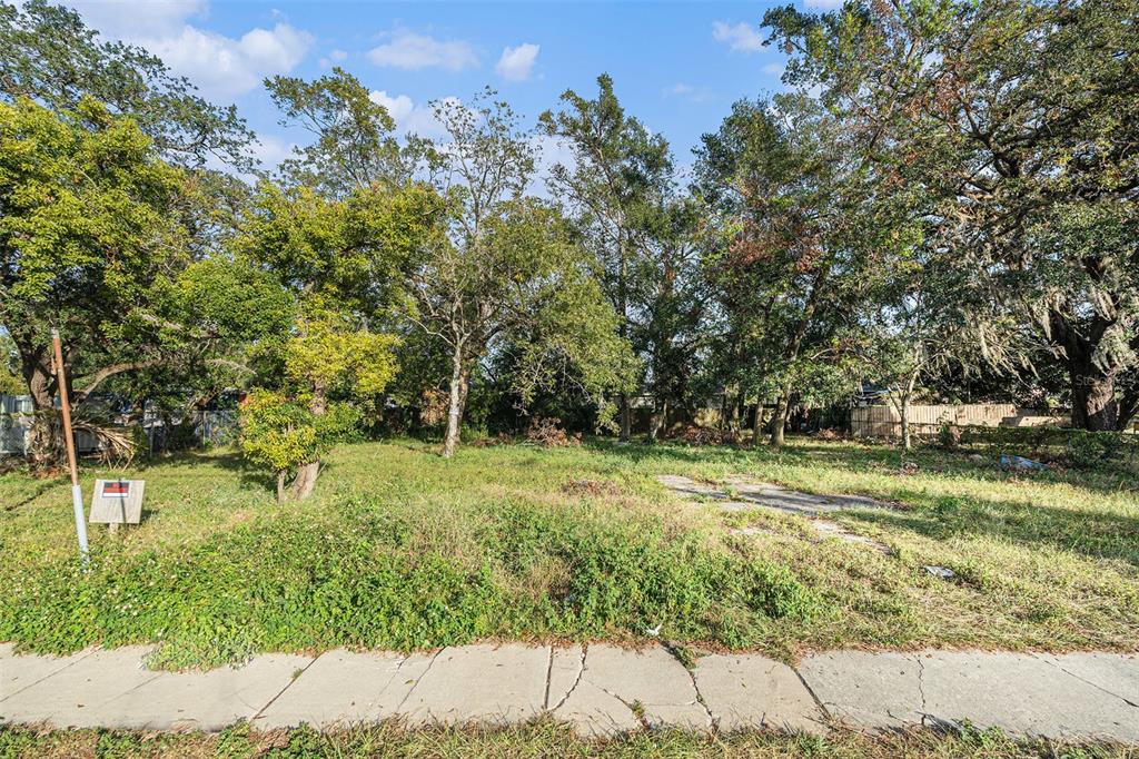 A vacant, grassy lot with mature trees and a concrete sidewalk in the foreground — 4505 N 34TH STREET, TAMPA, FL