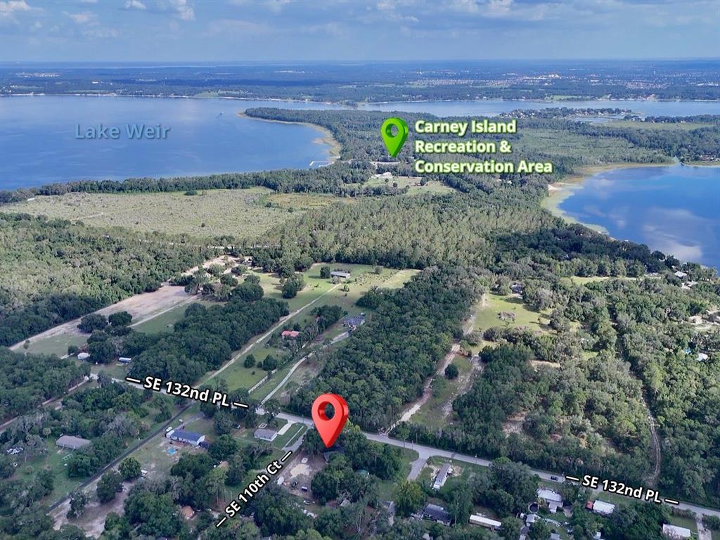 This aerial map shows a residential property location near Lake Weir and Carney Island — 11025 SE 132ND PLACE, OCKLAWAHA, FL